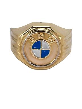 Złoty pierścionek męski z logo
