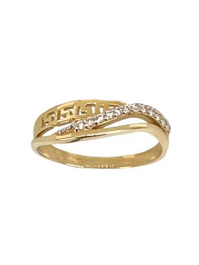 Złoty pierścionek z cyrkoniami i antycznymi wzorami