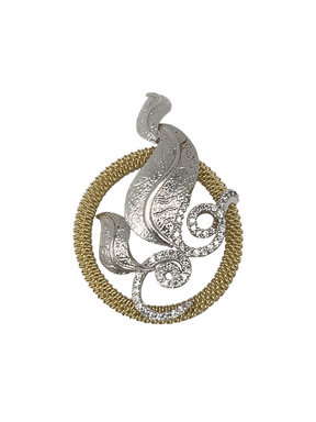 Złoty wisiorek pierścionek kombinowany z listkami i cyrkoniami